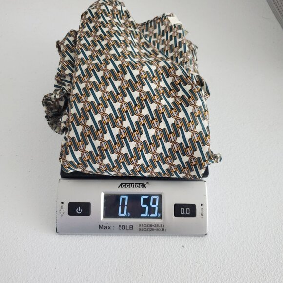 Max Studio Womens XL Green Geometric Crossover Blouse Size XL Ruffled V Neck - Picture 7 of 8